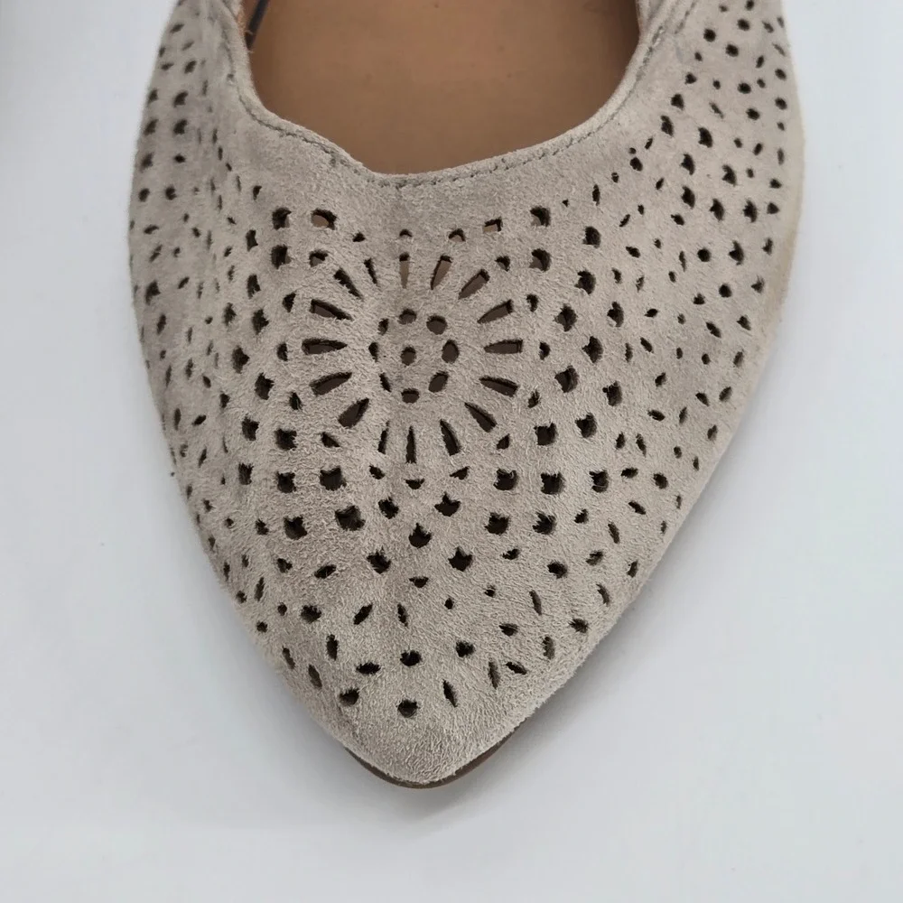 Vionic Carmela Perforated Suede Pointed Toe Ballet Flats Greige Women's Size 10